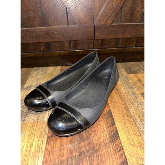 Crocs Cap Toe Black Marble Ballerina Flats Shoes Size 8 - Picture 9 of 12